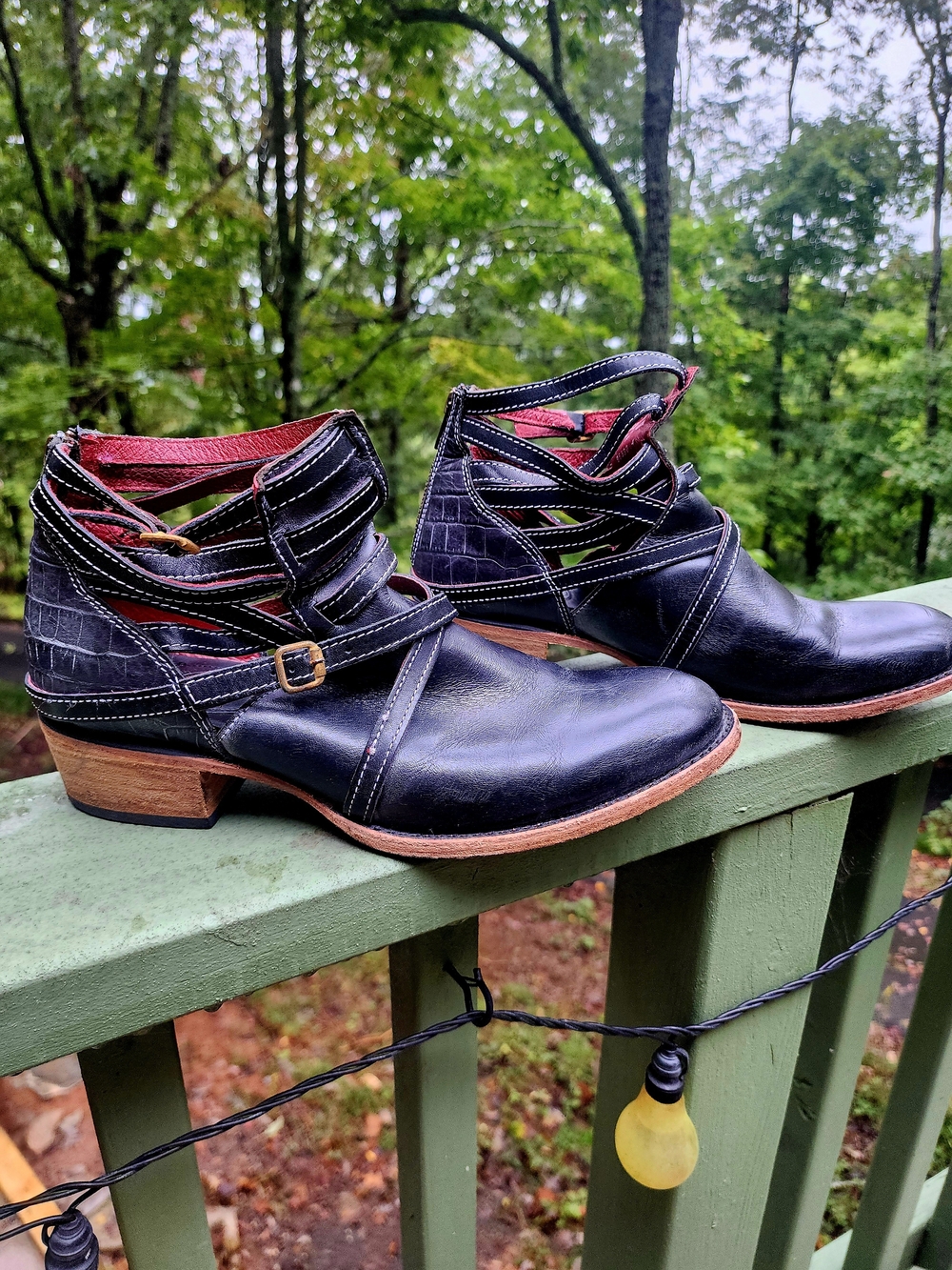 FREEBIRD Black Leather Strappy Ankle Boots. Near NEW